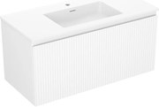 Mexen Rivel, kúpeľňová skrinka 100 cm s umývadlom Otis, 1 zásuvka, drážkovaná, biela matná, 91A20-10047-1-BF01-W18M01