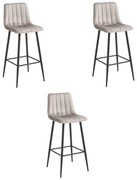 Set troch barových stoličiek POZZA zamatové tmavobéžové (čierne nohy) 3 ks