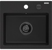Mexen Milo, granitový drez 435x410x171 mm, 1-komorový, čierna s čiernym sifónom, 6505441000-77-B