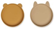 LIEWOOD Silikónový tanierik Olivia Golden Caramel Oat 17 cm – set 2 ks