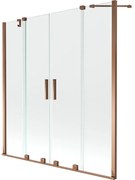 Mexen Velar Duo, 2-krídlová posuvná vaňová zástena 140 x 150 cm, 8mm číre sklo, ružové zlato profil, 896-140-000-02-60