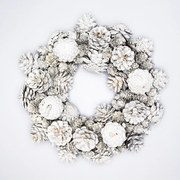 DECOLED Veniec z bielych borovicových šišiek, priemer 30 cm