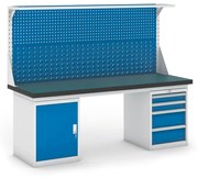 Pracovný stôl do dielne GB s nadstavbou, skrinkou a zásuvkovým boxom na náradie, 2100 mm