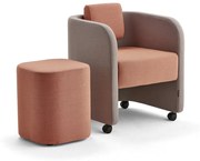 Nábytková zostava COMFY, kreslo + taburet, s kolieskami, vlna, striebornošedá/lososová