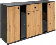 Trojdverová komoda Kaja s lamelami a zásuvkou 140 cm - dub artisan / matera