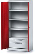 Alfa 3 Policová dielenská skriňa 2-dverová MECHANIC, 3 police, 2 zásuvky, 920 x 500 x 1950 mm, červené dvere