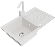 Mexen Pablo, granitový drez 752x436x161 mm, 1-komorový a biela batéria Rita, biela, 6510-20-670300-20