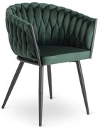 Glamour jedálenská stolička ELENA so zamatovým poťahom, tmavozelená / čierne nohy