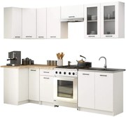 Rohová kuchynská linka OLIVIA H720 3 m s vitrínou biela