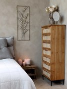 Hnedá antik drevená komoda so šuplíkmi a výpletom French wicker - 54*32*125cm