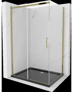 Mexen Omega sprchová kabína, posuvné dvere 100 x 80 cm, transparentnéné, zlatá + závesný bidet Flat, čierna