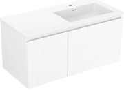 Mexen Rivel, kúpeľňová skrinka 100 cm s pravým umývadlom Otis, 1S, 1D, drážkovaná, biela matná, 91A23-10047-3-BBFF01-W18P01