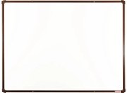 Biela magnetická popisovacia tabuľa s keramickým povrchom boardOK, 1200 x 900 mm, hnedý rám