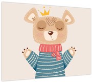 Obraz - Béžový medvedík s korunkou (70x50 cm)