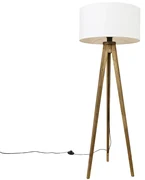 Rustikálny trojnohý vintage drevený s bielym tienidlom 50 cm - Tripod Classic