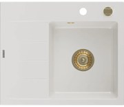 Mexen Ben, 1-komorový granitový drez 600x500x190 mm, pravý + zlatý sifón, biela, 6523605000-20-G