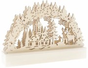 Vianočná drevená LED dekorácia Jelene a kostolík hnedá, 22 x 15 x 5 cm