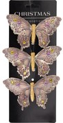 Set vianočných ozdôb Motýle, zlatá, 12x8x2 cm, s klipom, SET 3 KS