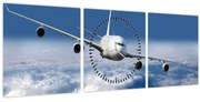 Obraz - Lietadlo v oblakoch (s hodinami) (90x30 cm)