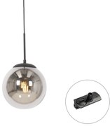 Závesné svietidlo Art Deco čierne s dymovým sklom vrátane adaptéra na koľajnicu 1-fázové - Iconic Flore