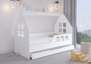 Detská domčeková posteľ KIDHOUSE so zásuvkou - biela - pravá - 160x80 cm