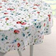 Biante Teflónový okrúhly obrus TF-116 Akvarelové kvety s kolibríkmi na bielom Ø 40 cm