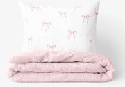 Goldea detské krepové obliečky duo - ružové mašličky s púdrovo ružovou 140 x 200 a 70 x 90 cm