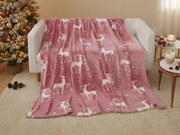 Svietiaca vianočná mikroplyšová deka STAR DEER, červená Rozmer: 150 x 200 cm