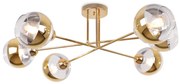 Stropné svietidlo Asturia, 6x zlaté/transparentné sklenené tienidlo, G
