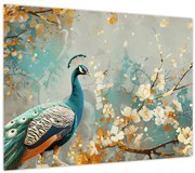 Obraz - Páv so zlatým dekorom (70x50 cm)