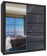 Šatníková skriňa 158 cm Belini čierny mat / šedý lesk s posunými dverami zrkadlom a zásuvkami MGB SZP7/0/B/1L5S/KLP