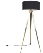 Moderná stojaca lampa mosadz s čiernym tienidlom - Ilse