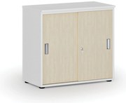 Kancelárska skriňa so zasúvacími dverami PRIMO WHITE, 800 x 420 x 740 mm, biela/breza