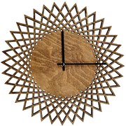 AMADEA Drevené hodiny nástenné v tvare slnka tmavé, masívne drevo, priemer 30 cm