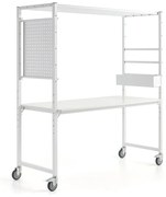 Mobilný multifunkčný stôl TEAMWORK, box na príslušenstvo, panel na náradie, biela