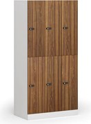 Šatníková skrinka S1 s úložnými boxmi, 6 boxov, 1850 x 900 x 500 mm, mechanický kódový zámok, laminované dvere, orech