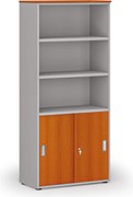 Kombinovaná kancelárska skriňa PRIMO GRAY, zasúvacie dvere na 2 poschodia, 800 x 420 x 1781 mm, sivá/čerešňa