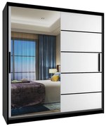 Šatníková skriňa 158 cm Belini čierny mat / biely mat s posuvnými dverami a zrkadlom  MZ SZP3/1/B/W/0/BL