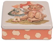 Béžová plechová krabička s medvedíkom - 17*17*6 cm