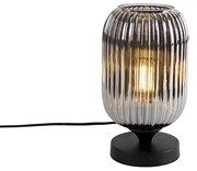 Stolná lampa v štýle art deco čierna s dymovým sklom - Banci