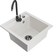 Mexen Vito granitový jednokomorový drez s kuchynskou batériou Telma, Biela - 6503-20-670200-70