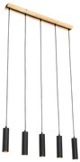 Moderné závesné svietidlo čierne s drevenými prvkami 5-žiarovkové - Jeana