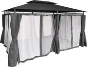 CH Tmavosivý záhradný altánok so závesmi a sieťkou Altana 3 x 4 m