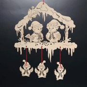 AMADEA Drevený záves búdka s vtáčikmi 19 cm