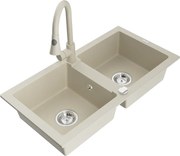 Mexen Mario granitový dvojkomorový drez s kuchynskou batériou Elia, Béžová - 6504-69-670101-69