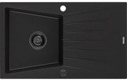 Mexen Cesar, granitový drez 775x470x190 mm, 1-komorový, čierna s čiernym sifónom, 6514771010-77-B