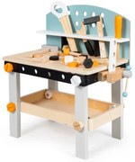 Drevený detský pracovný stôl s náradím s 38 kusmi