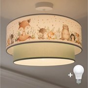 Brilagi-LED Detské prisadené stropné svietidlo BOBO 1xE27/60W/230V Ø 40 cm biela/zelená/so zvieracím motívom