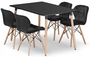 Jedálenský stôl ADRIA čierny so štyrmi stoličkami LAGO zamatové čierne