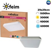 RABALUX 71422 Alenzo stropné svietidlo 290x290mm LED 24W/1600lm 3000+4000+6000K IP44 biela, DIP switch